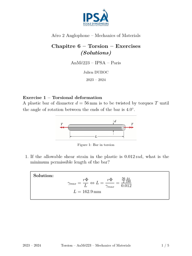Torsion Solutions for Mechanics of Materials | PDF | Strength Of ...