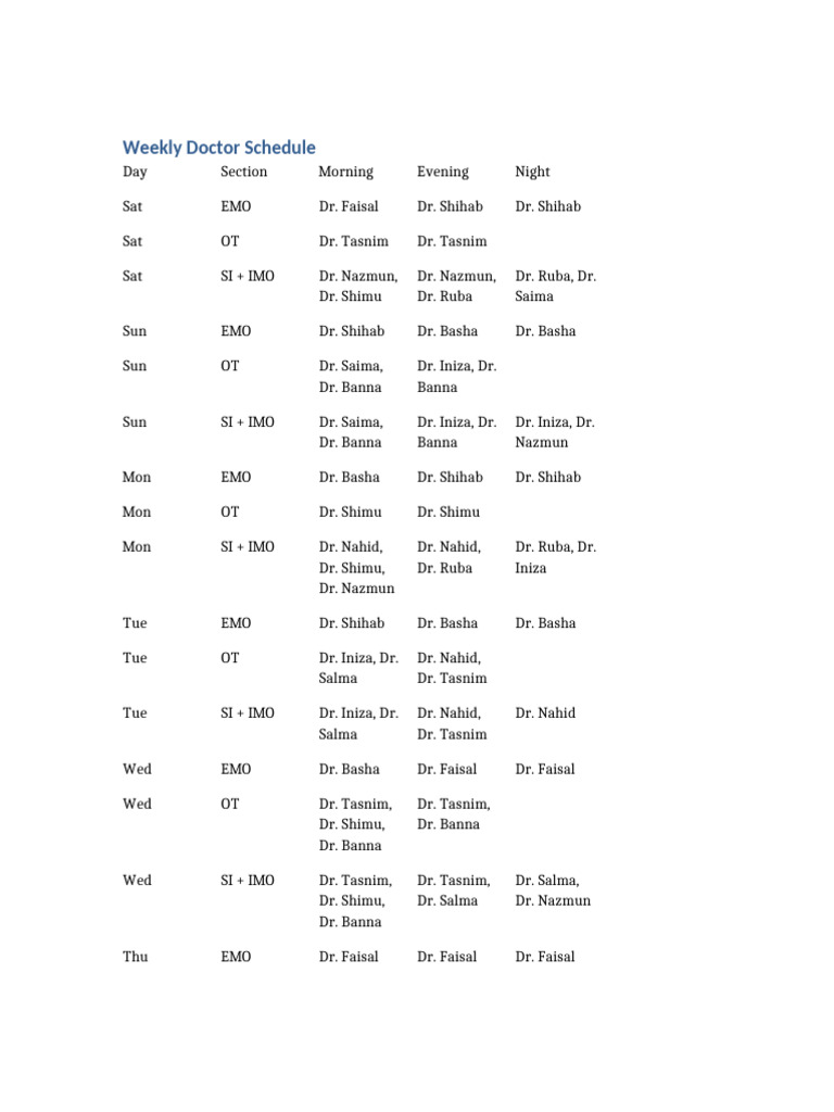 Weekly Doctor Schedule | PDF