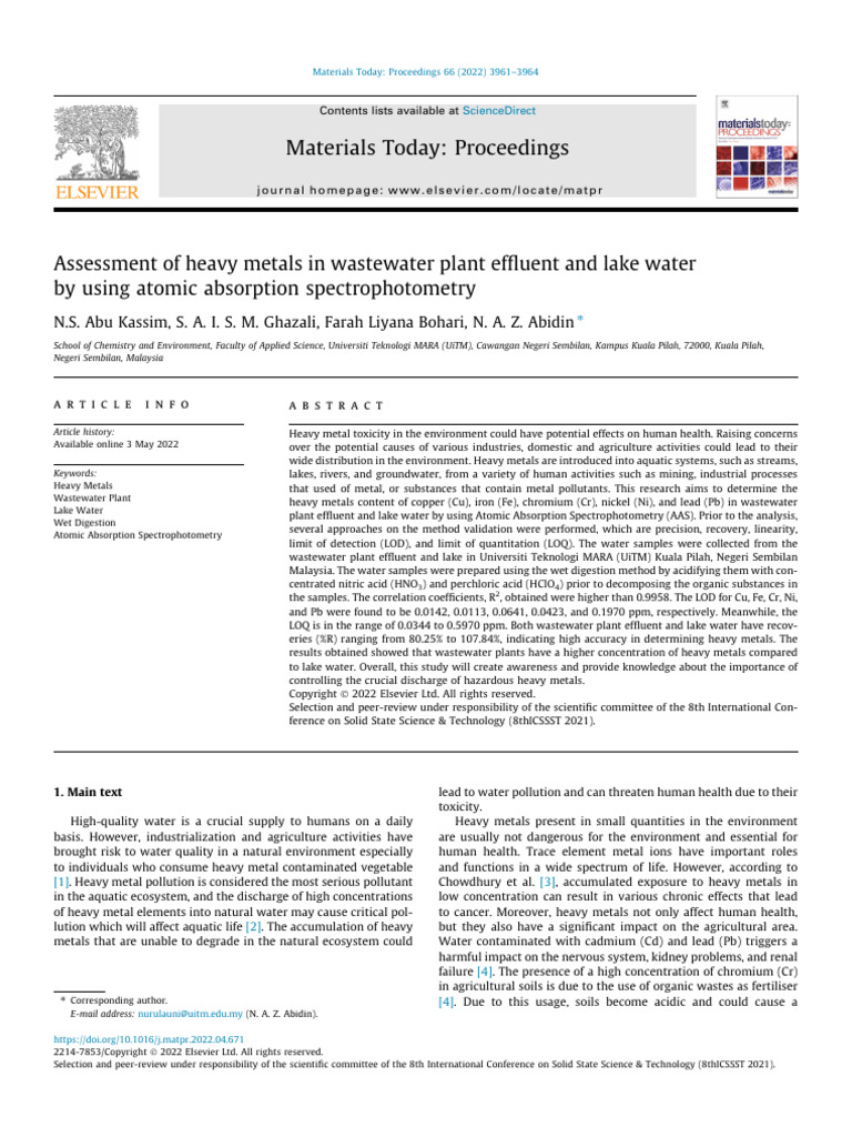 Heavy Metals in Wastewater and Lake Water | PDF | Water | Lead