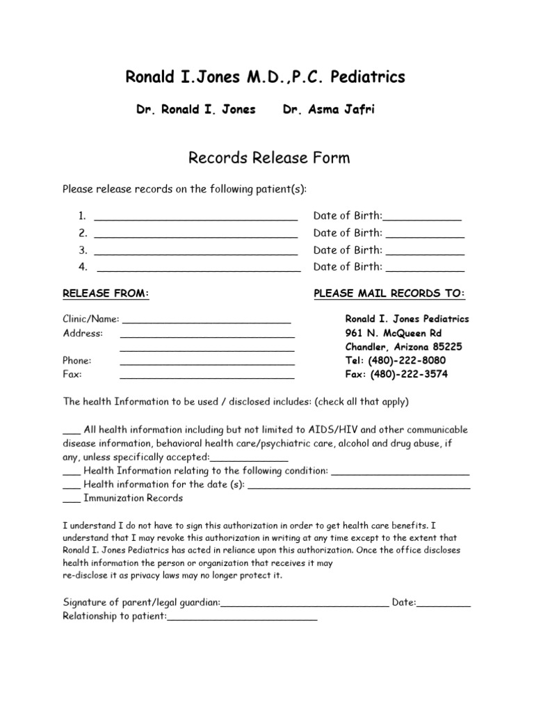 Pediatric Records Release Form | PDF