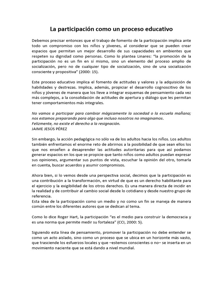 Fomento de la Participación Educativa | PDF | Socialización | Pensamiento