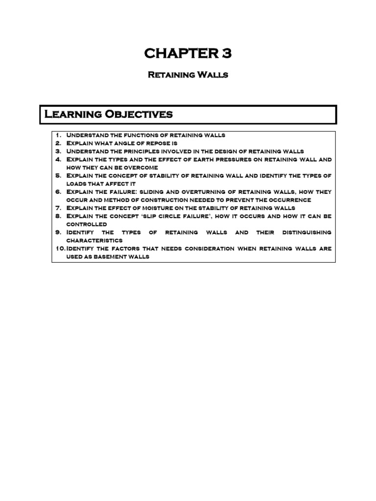 Retaining Walls: Design and Stability Guide | PDF | Concrete | Wall
