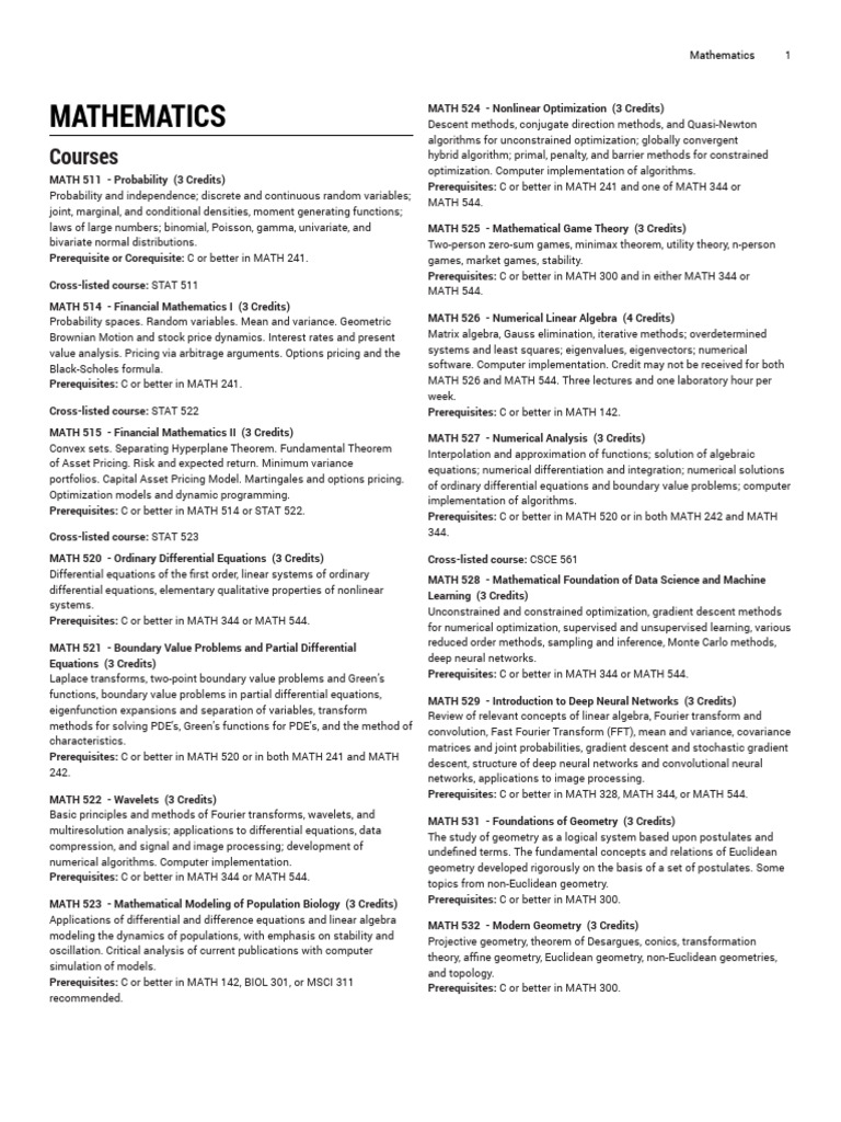 Advanced Mathematics Course Descriptions | PDF | Mathematics | Geometry