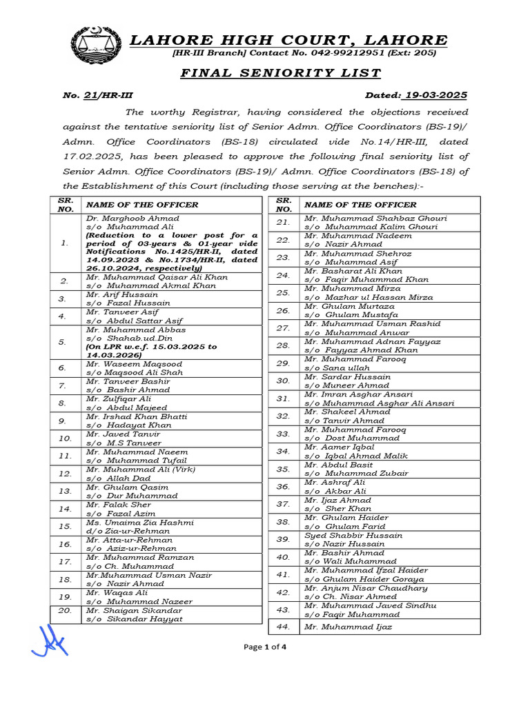 Final Seniority List of Court Coordinators | PDF | Pakistan
