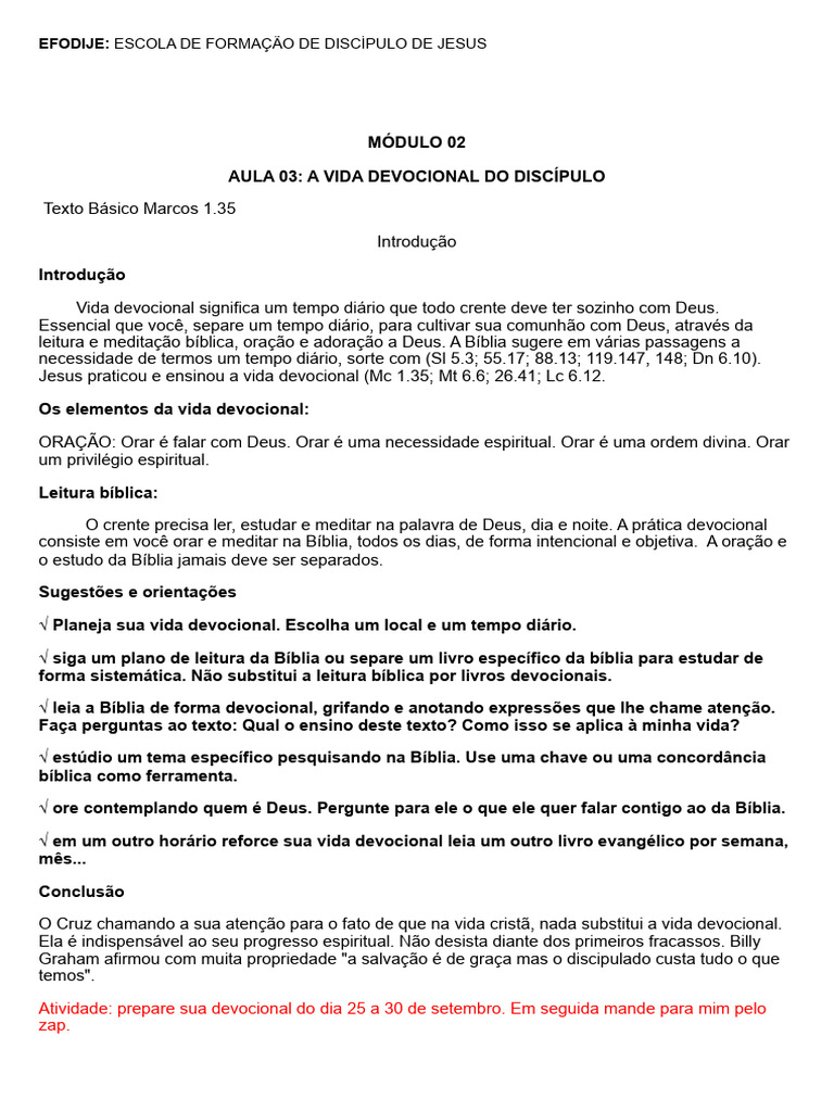 Vida Devocional do Discípulo de Jesus | PDF