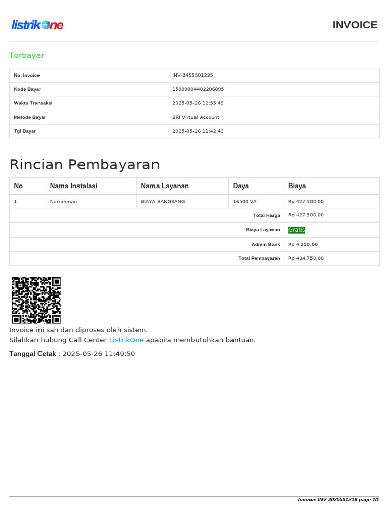 Invoice Pembayaran Listrik 2025 | PDF