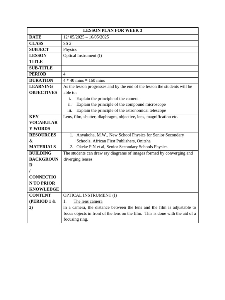 Week 3 Physics Lesson: Optical Instruments | PDF | Electromagnetic ...
