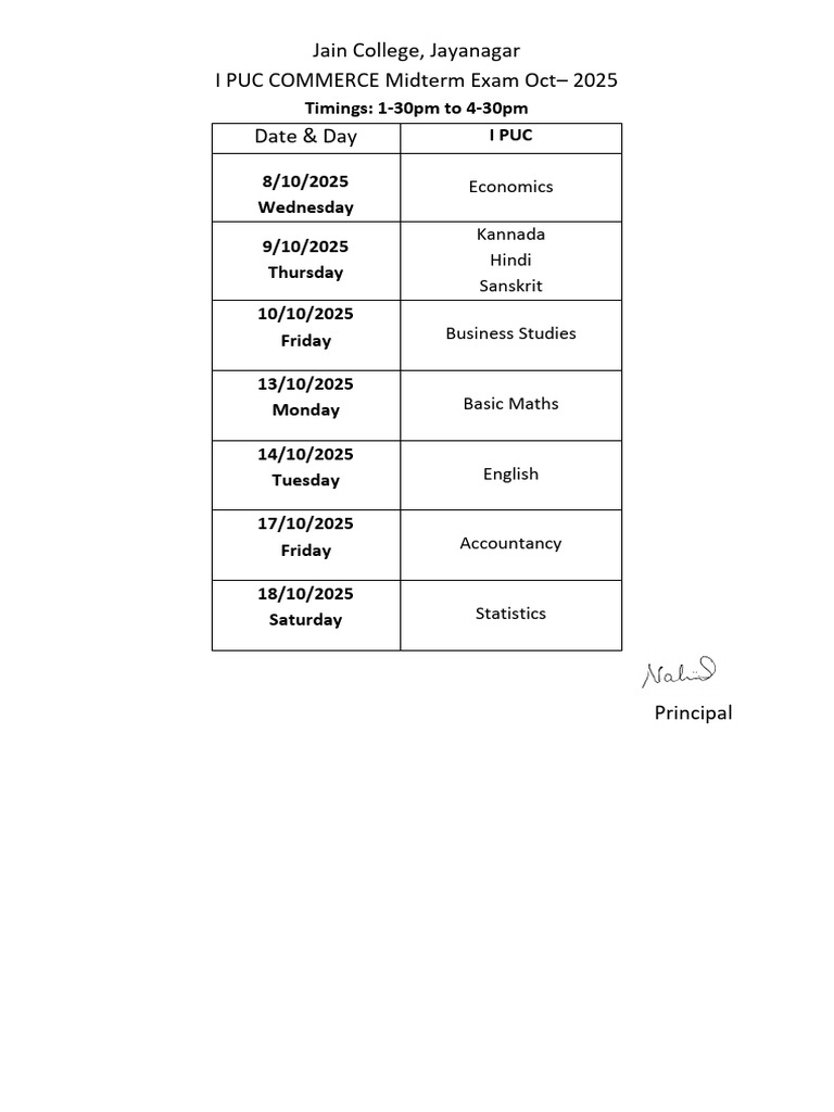I PUC Midterm Exam Schedule 2025 | PDF