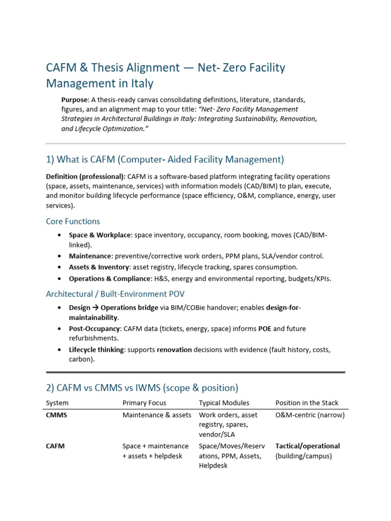 Cafm & Thesis Alignment - Net Zero FM in Italy (Canvas) | PDF ...