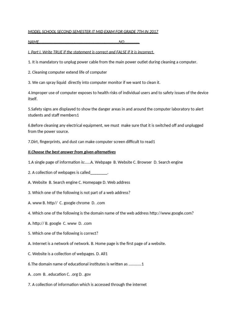 Grade 7 IT Mid Exam 2017: Second Semester | PDF | World Wide Web ...