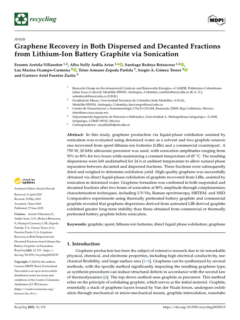 2025 Recycling Graphene Recovery in Both Dispersed and Decanted ...