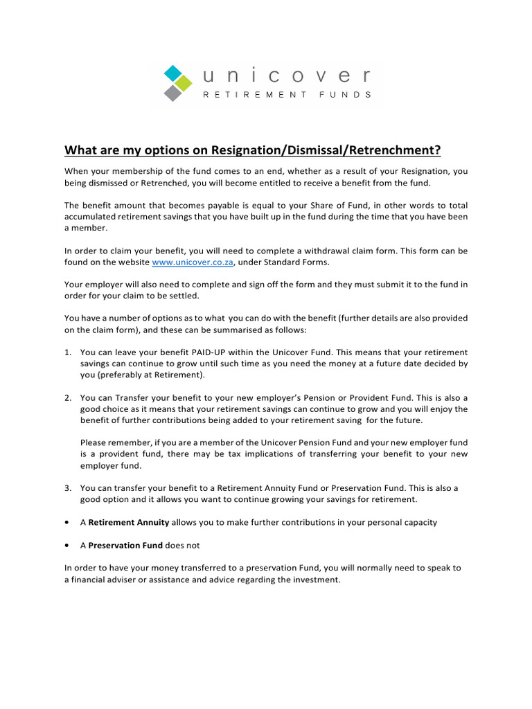 What Are My Options On Resignation Retrenchment Dismissal | PDF ...