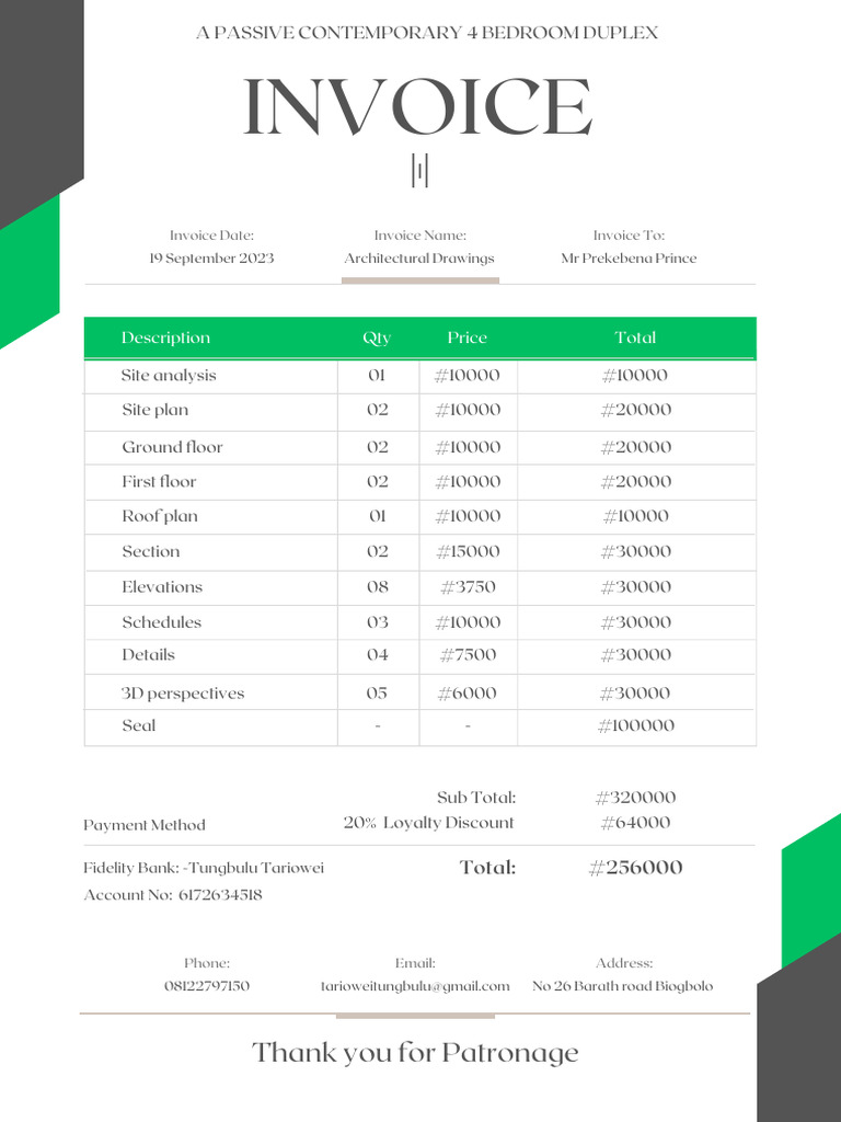 Architectural Invoice for Duplex Project | PDF