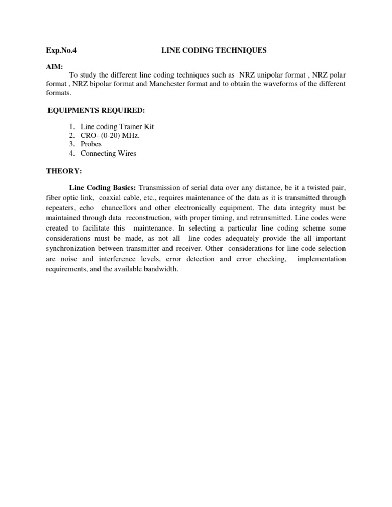 Line Coding Techniques Study | PDF | Technology & Engineering