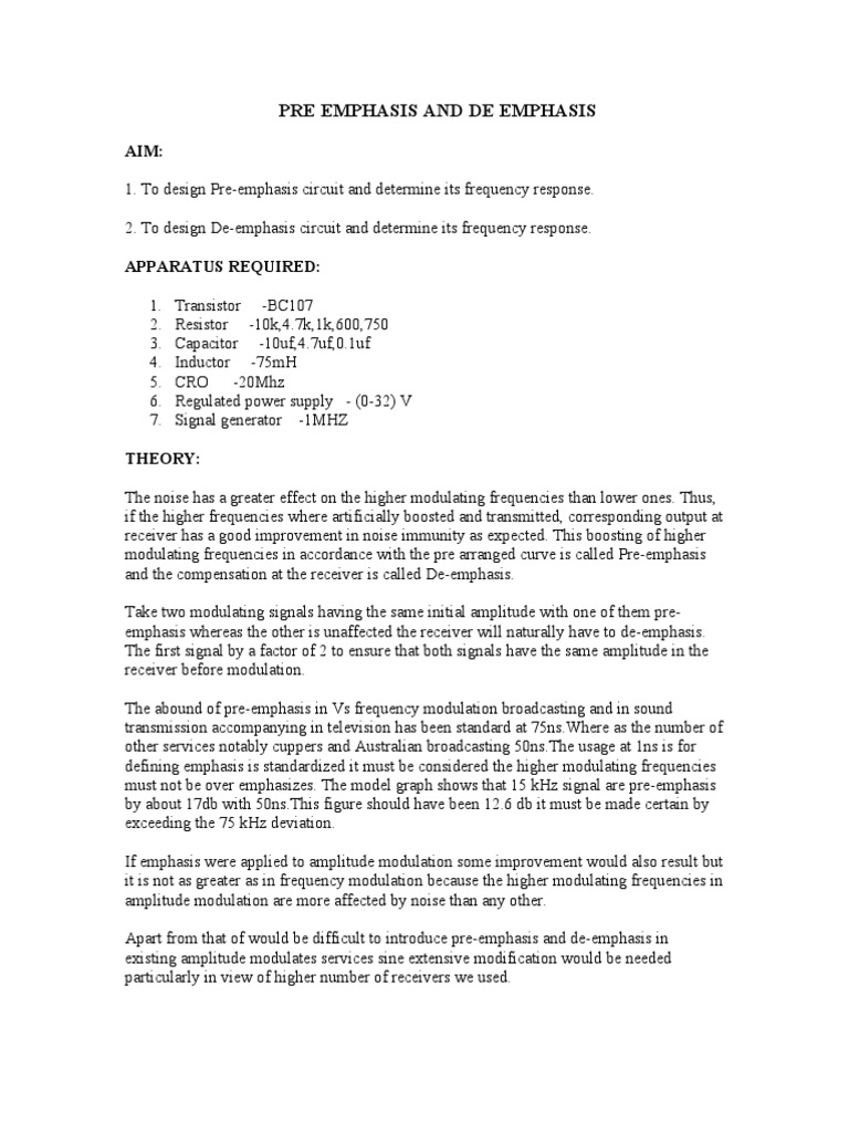 Pre-emphasis and De-emphasis Circuit Design | PDF | Broadcast ...