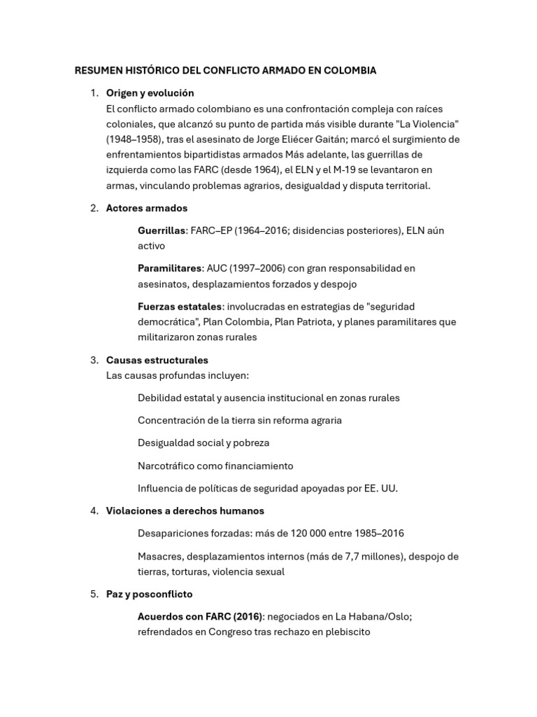 Conflicto Armado en Colombia: Historia y Paz | PDF | Sustentabilidad ...