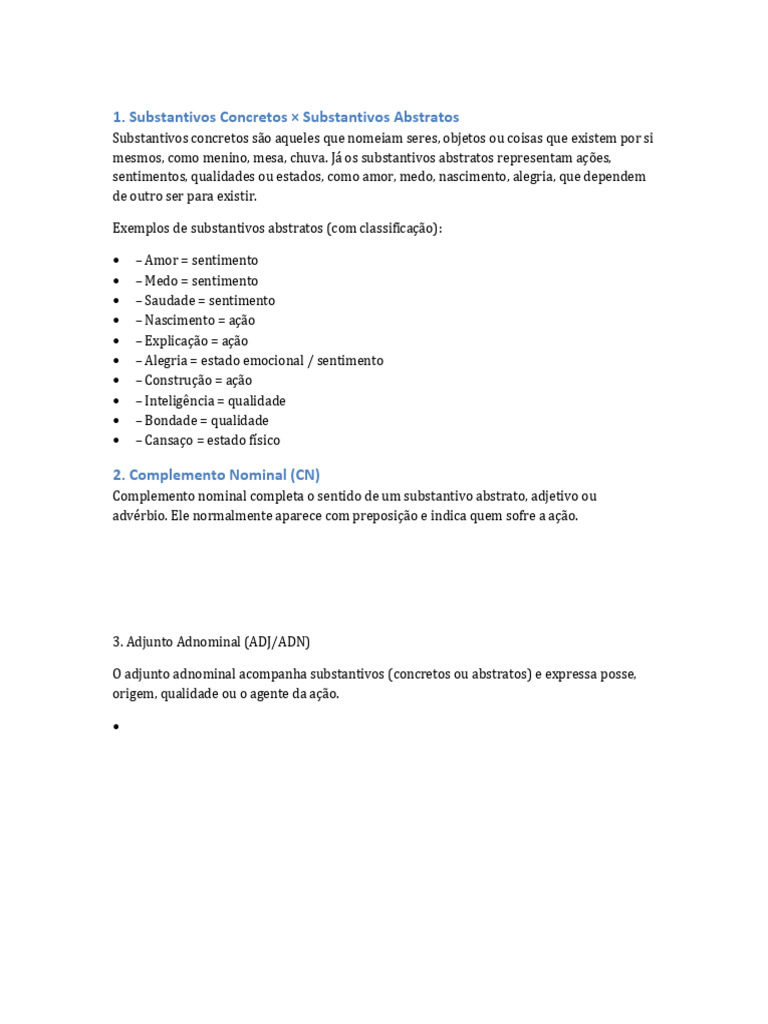 Miniapostila Adjunto Adnominal X Complemento Nominal | PDF ...