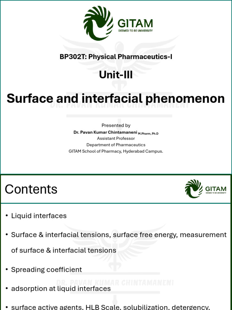 Surface and Interfacial Phenomena in Pharmacy | PDF | Surface Tension ...