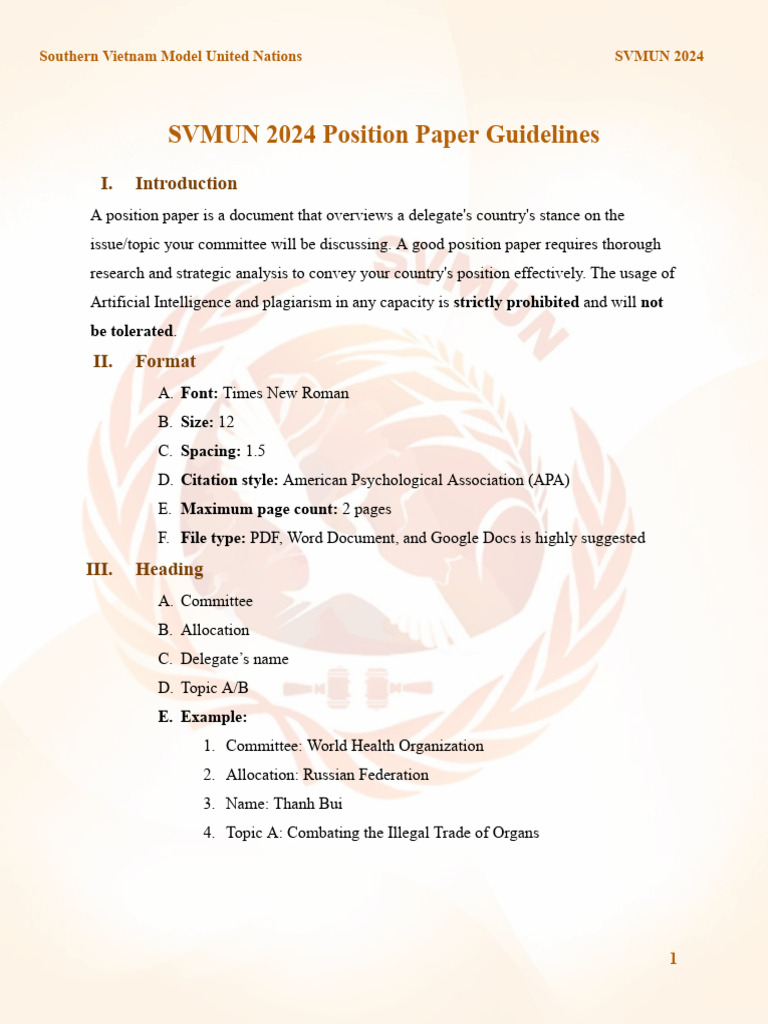 SVMUN 2024 Position Paper Guidelines | PDF | American Psychological ...