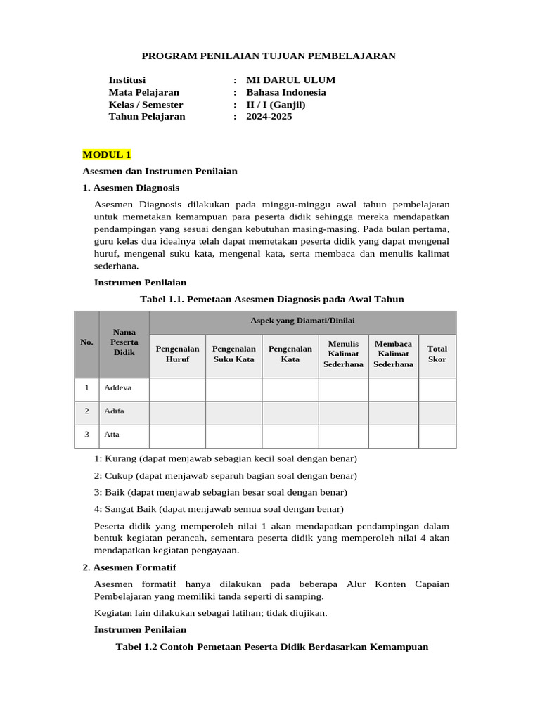 8 Program Penilaian Tujuan Pembelajaran | PDF