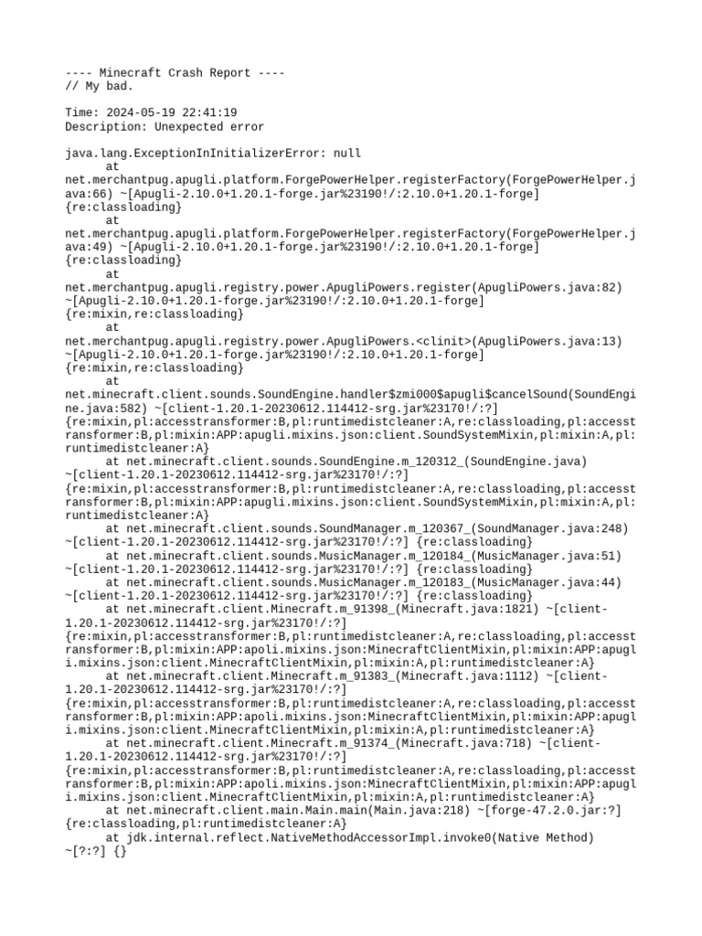 Minecraft Apugli Error Report | PDF | Computer Architecture | Computer ...