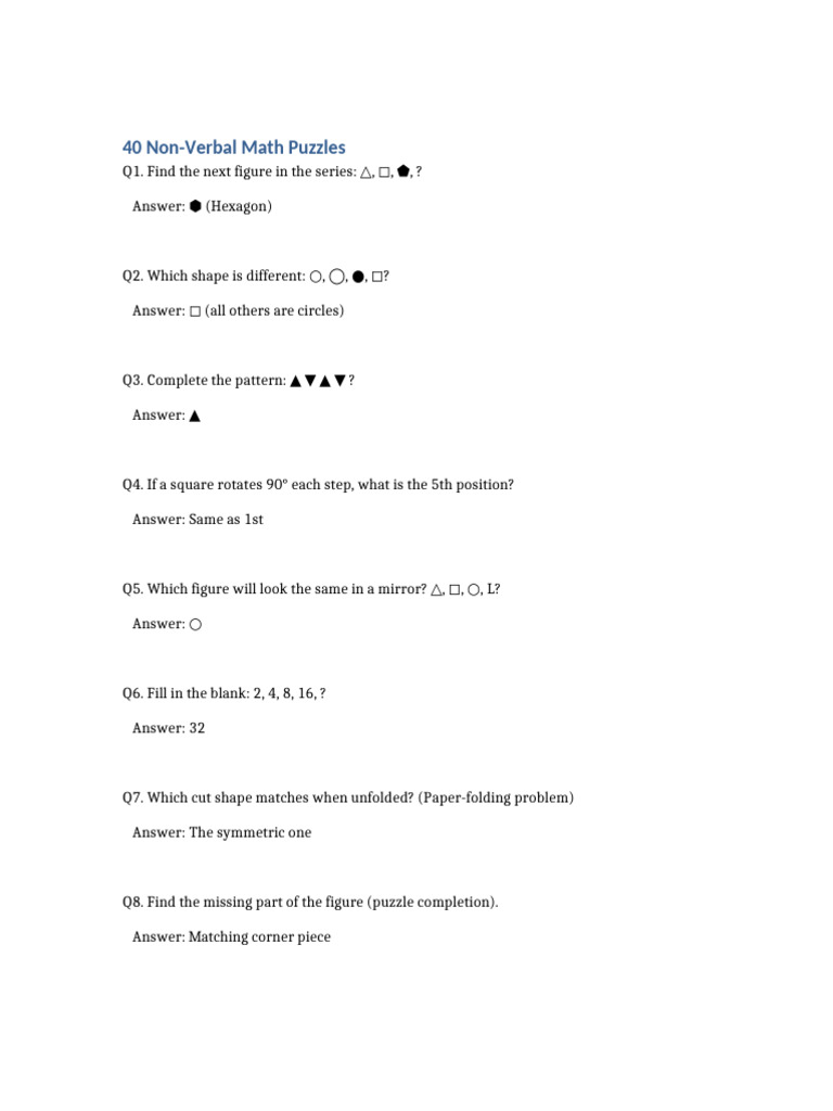 40 Engaging Non-Verbal Math Puzzles | PDF | Shape | Geometry