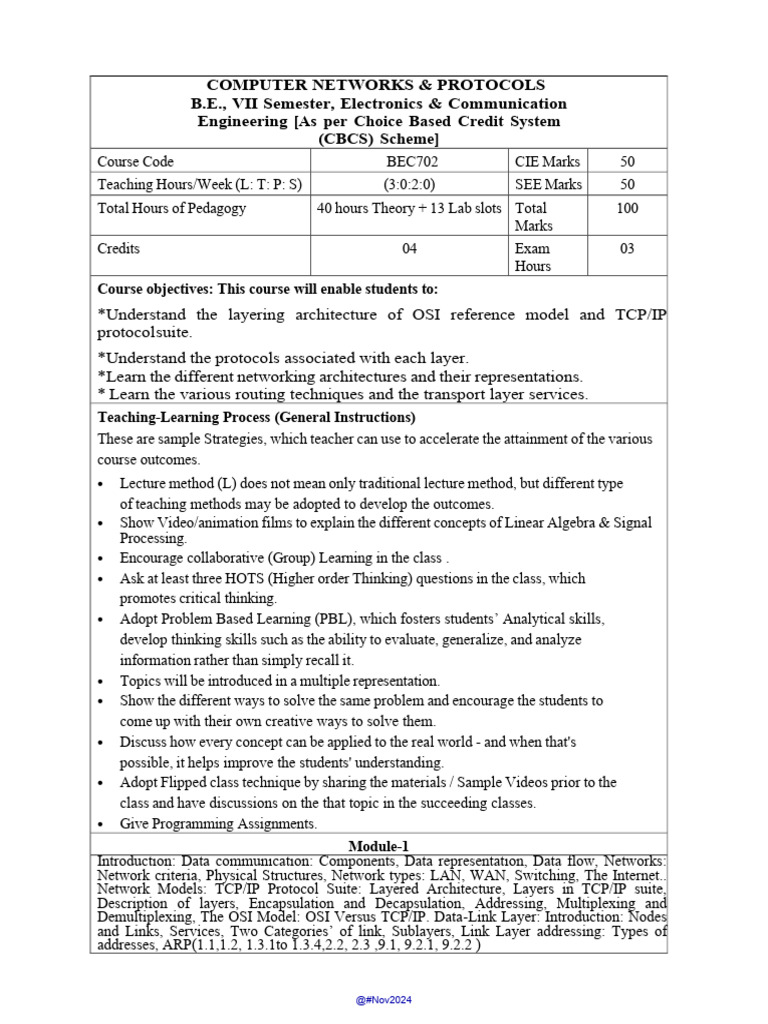 BEC702 Computer Networks Syllabus | PDF | Computer Network | Internet ...