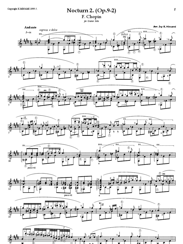 Guitar Sheets Nocturne Op 9 No 2 Chopin Entretenimiento General Musica