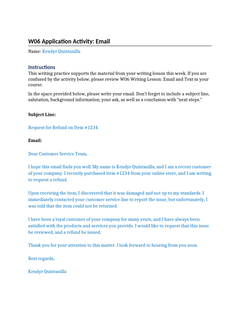 Email Refund Request Template | PDF