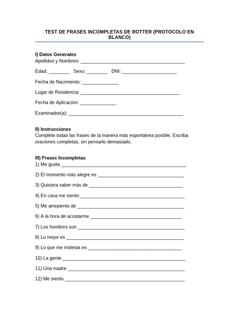 Test de Frases Incompletas de Rotter | PDF