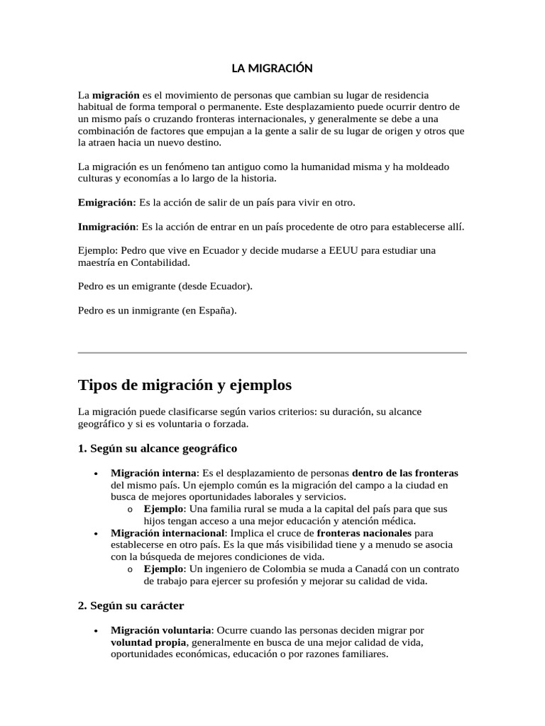 Tipos y causas de la migración humana | PDF | Migración humana ...