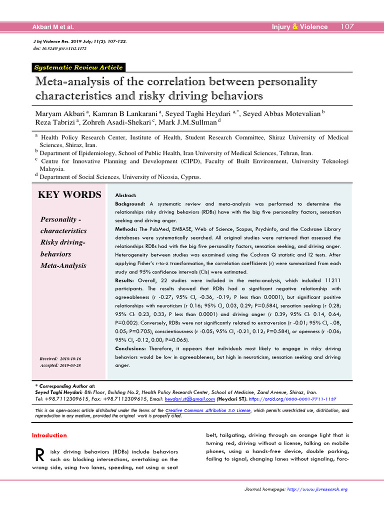 Meta Analysis of The Correlation Between Personality 2nzko6cf8b | PDF ...