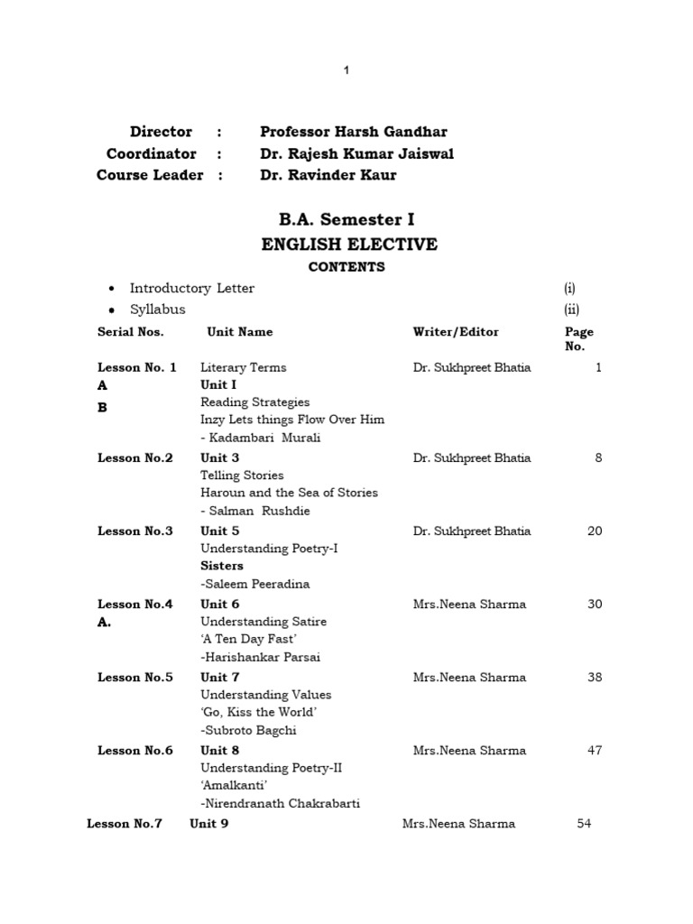 B.a.englishelectivesem I | PDF | Reading Comprehension