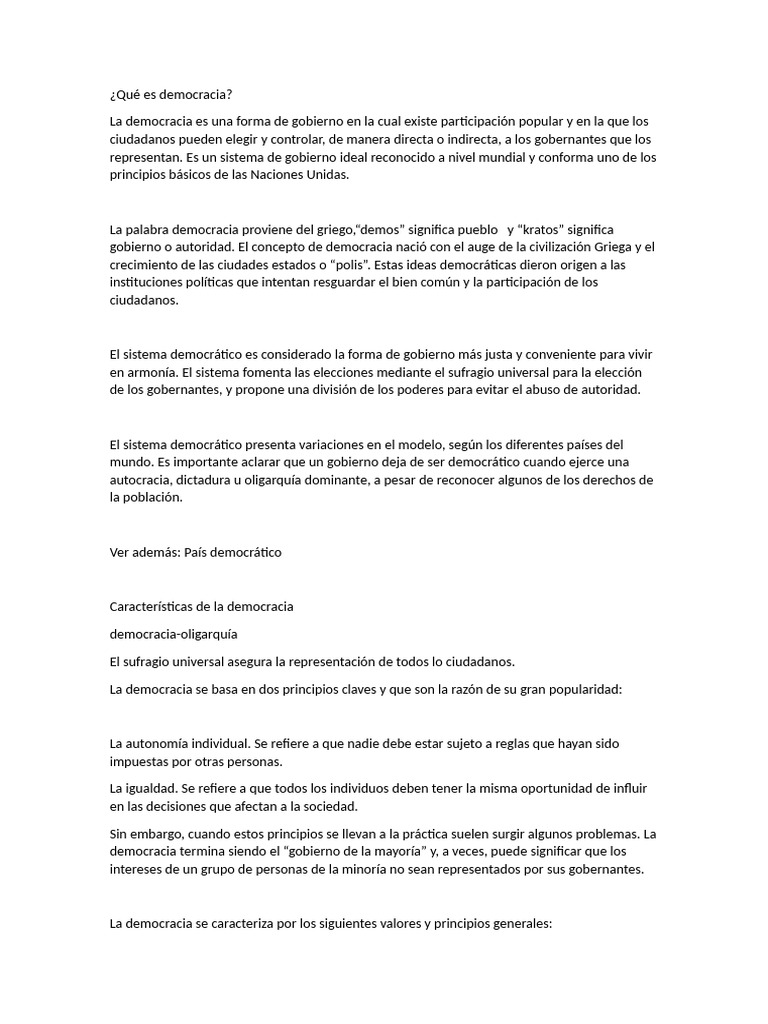 Tipos y características de la democracia | PDF | Democracia ...