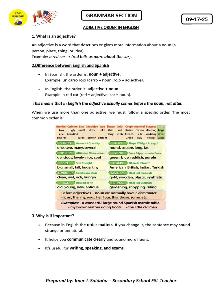 English Adjective Order Explained | PDF
