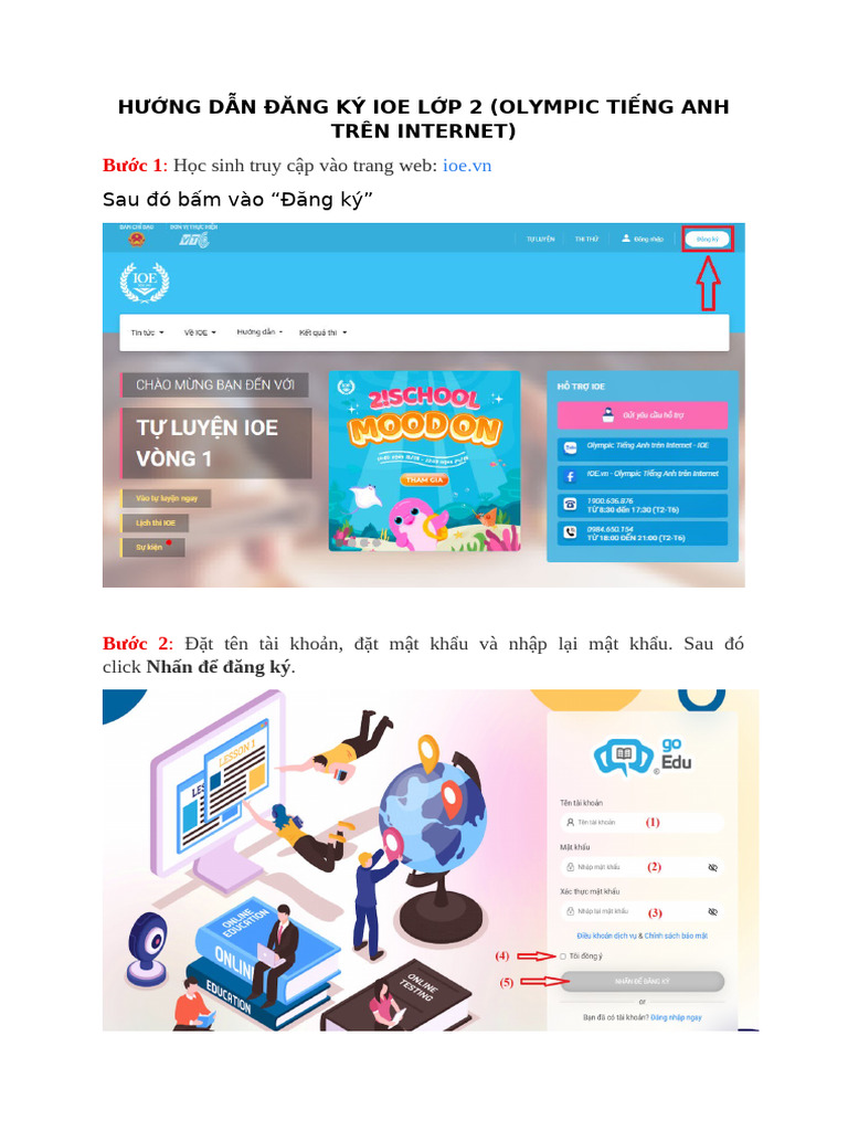Hướng Dẫn Đăng Ký Ioe Khối 2 | PDF