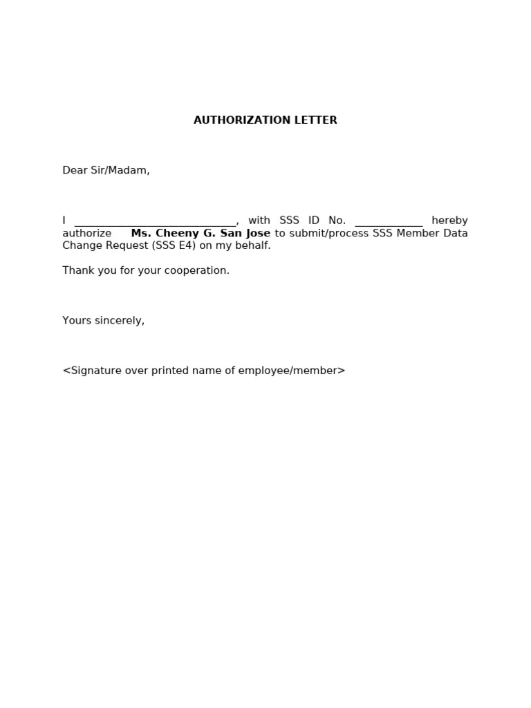 SSS Authorization Letter Template | PDF