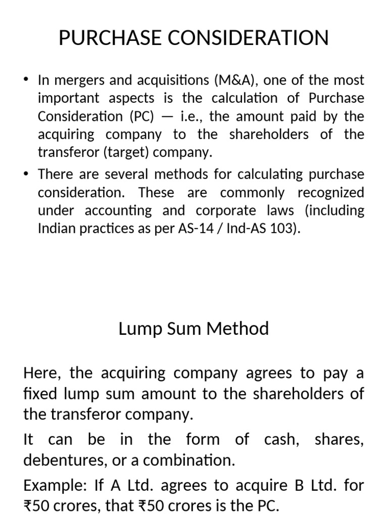 Understanding Purchase Consideration in M&A | PDF