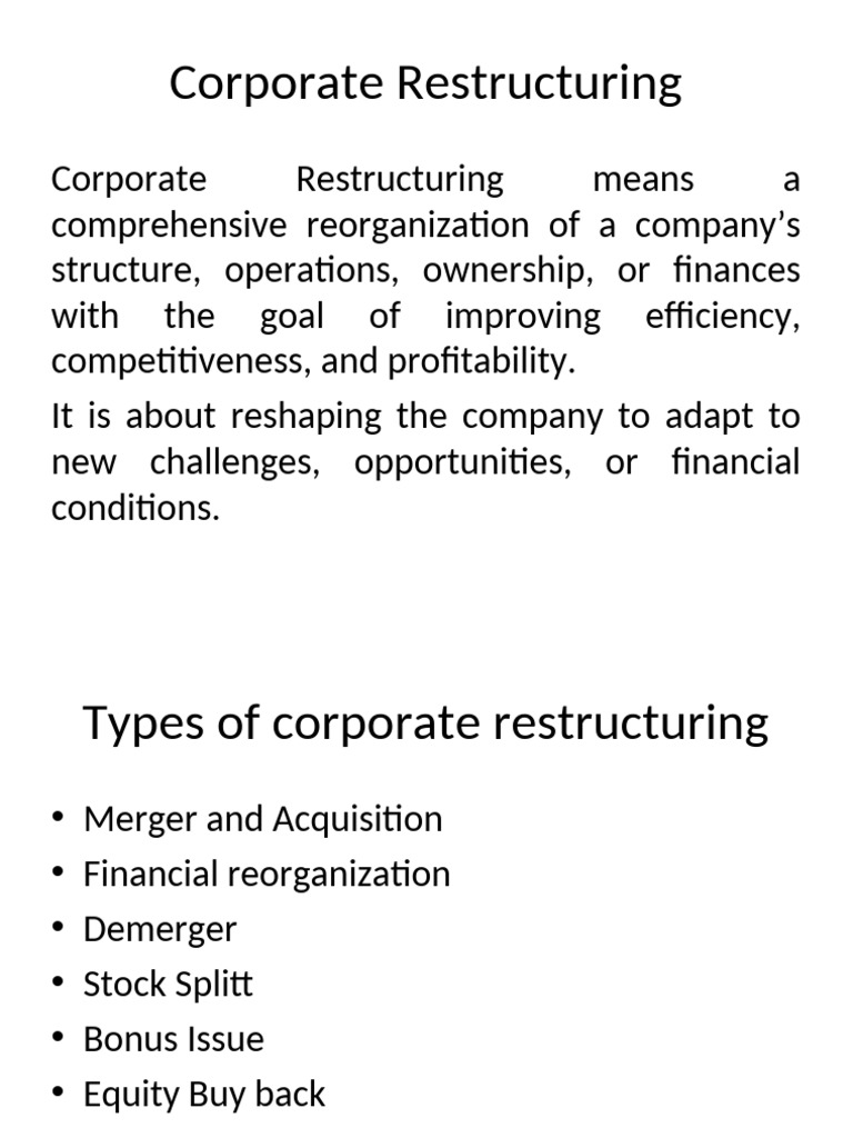 Understanding Corporate Restructuring Types | PDF | Equity (Finance ...
