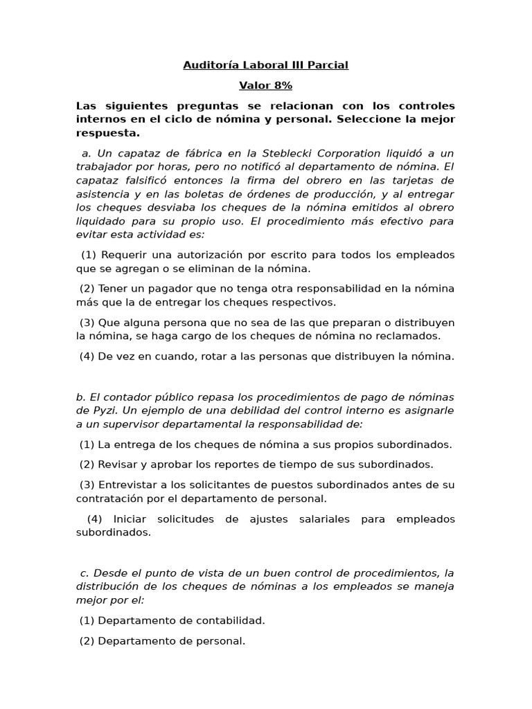 Auditoría del Ciclo de Nómina y Personal | PDF | Auditoría | Cheque