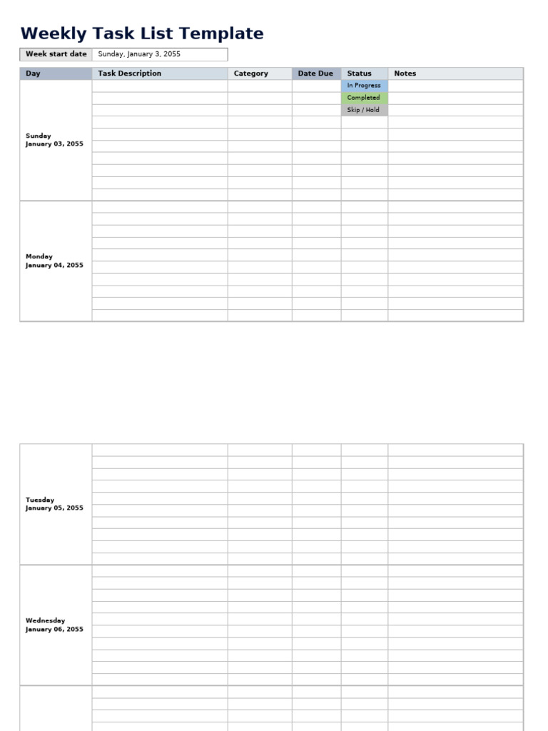 Weekly Task List Template for 2025 | PDF