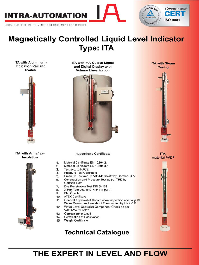 ITA Liquid Level Indicator Catalogue | PDF | Pipe (Fluid Conveyance ...
