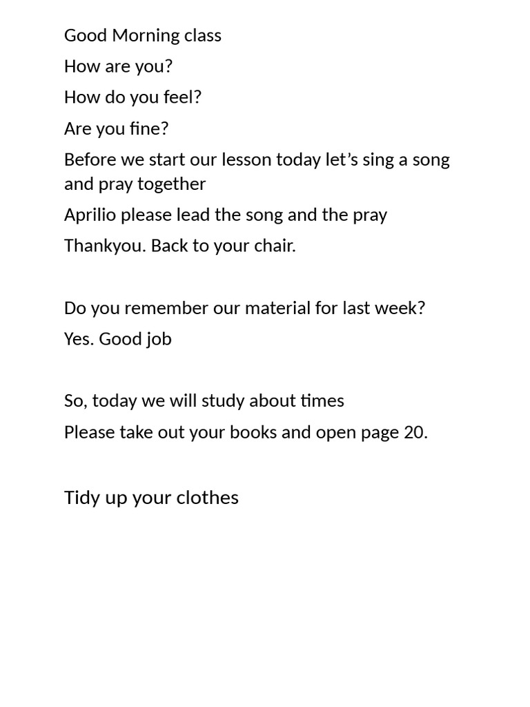 Classroom Morning Routine and Lesson | PDF