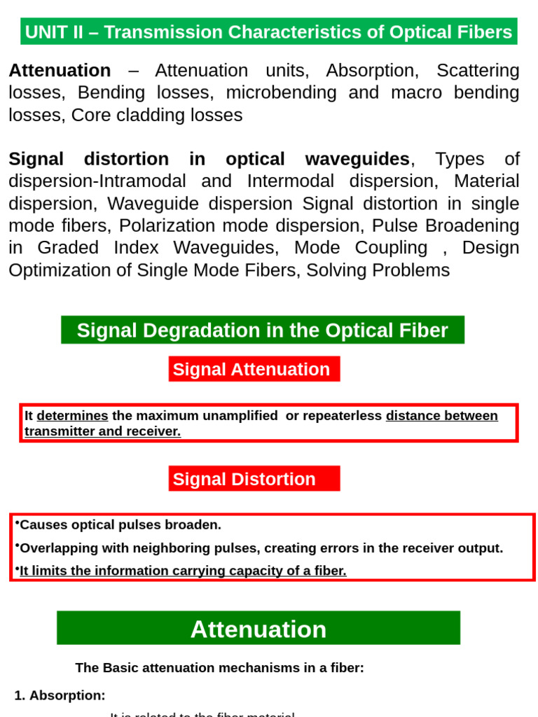 Optical Fiber Attenuation and Losses | PDF | Dispersion (Optics ...