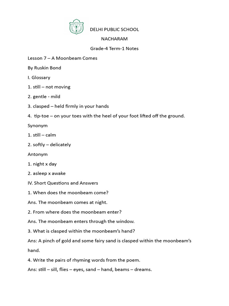 Cl-4 English Term-1 Notes | PDF | Grammatical Gender | Noun