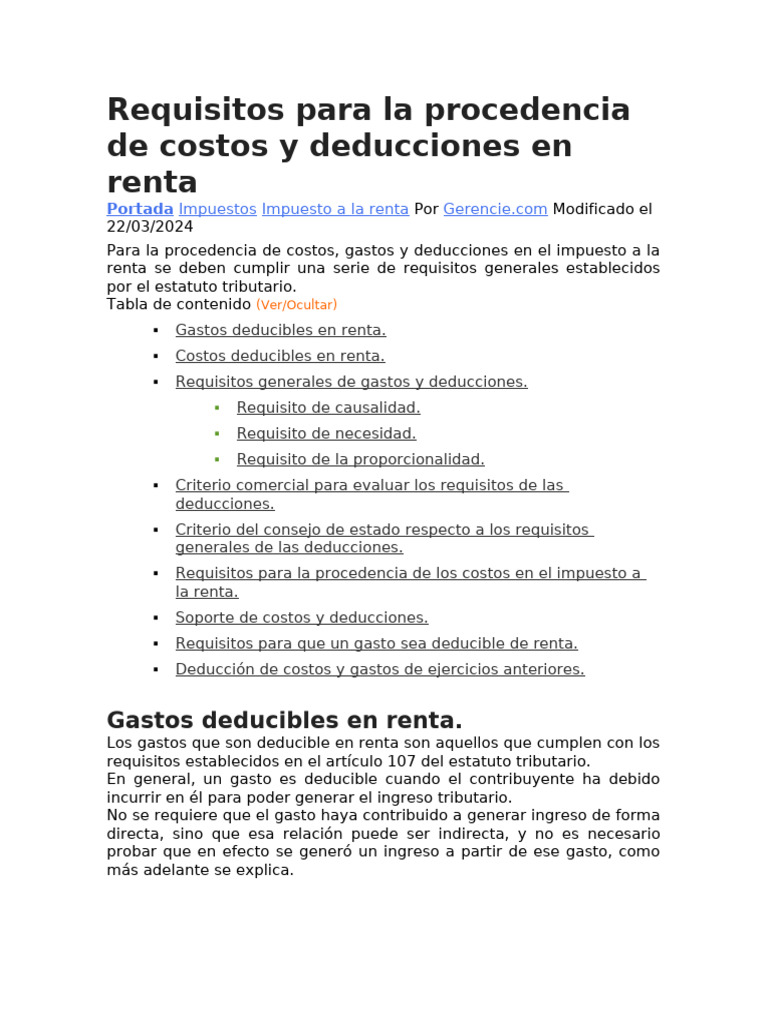 Requisitos para Deducciones en Renta | PDF | Impuestos | Impuesto sobre ...