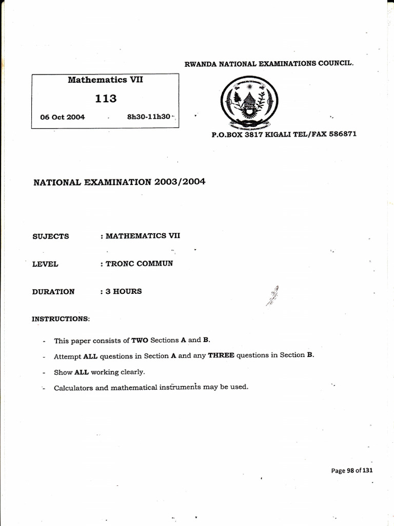 Mathematics VII National Exam 2004 | PDF | Mathematical Concepts ...