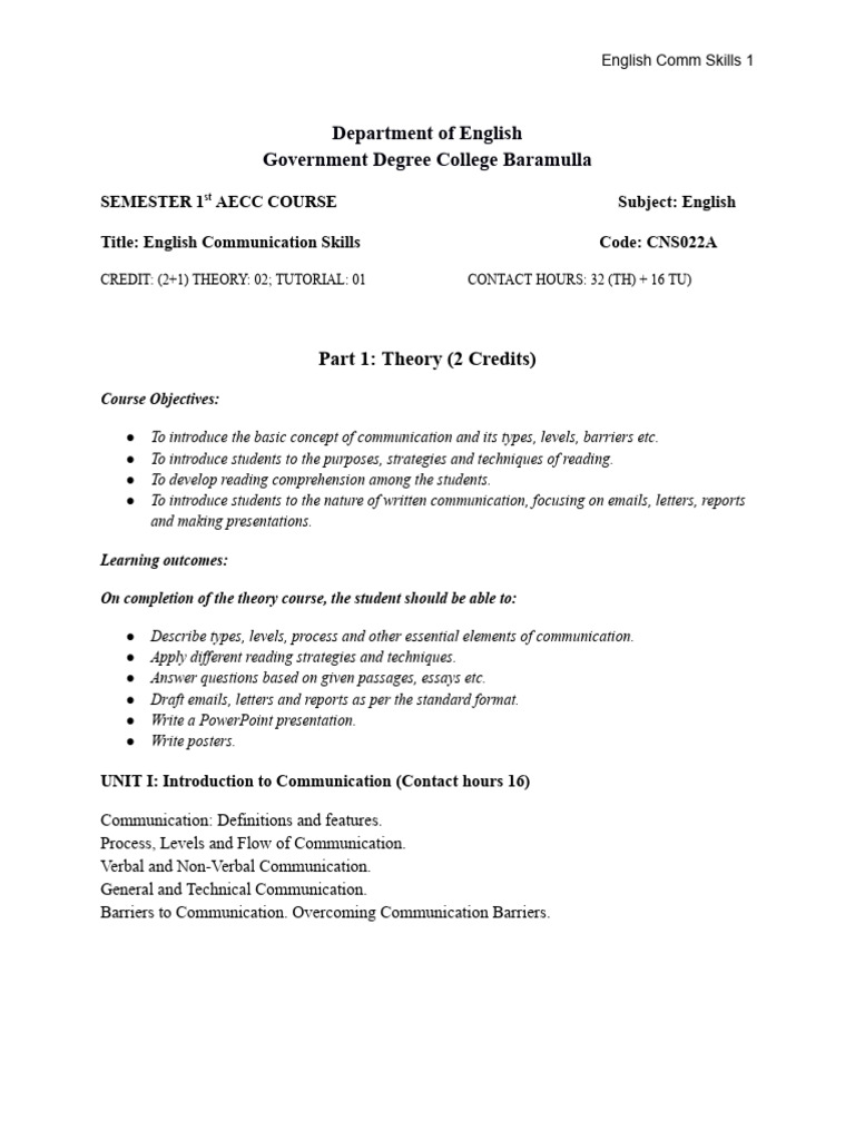 English Communication Skills S1 Overview | PDF | Communication ...