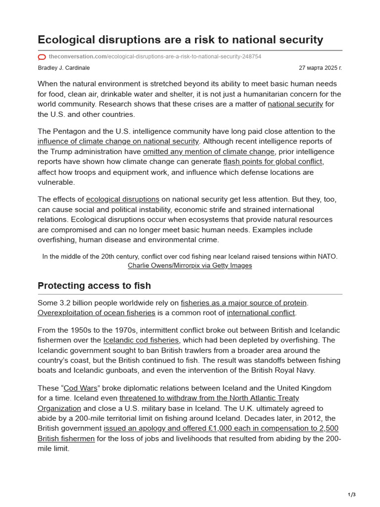 Ecological Disruptions and National Security | PDF | Overfishing