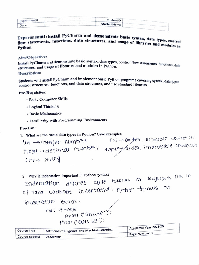 AIML Workbook | PDF